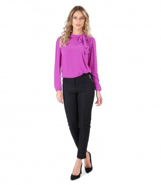 Blouse with scarf collar and ankle pants