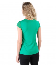 Elastic jersey blouse with trim and veil fins