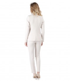 Office women suit with jacket and ankle plants made of beige elastic fabric