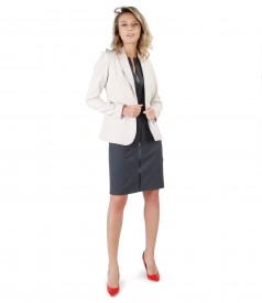 Elastic fabric jacket with dress with trim