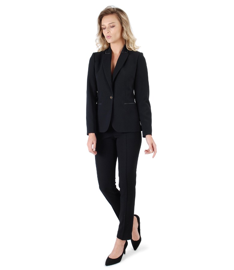 Office women suit with pants and black elastic fabric jacket