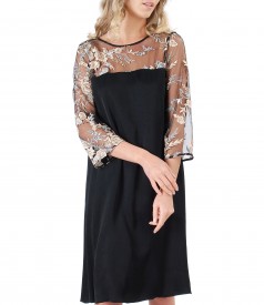 Viscose and lace dress with floral motifs
