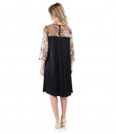 Viscose and lace dress with floral motifs