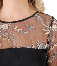 Viscose and lace dress with floral motifs