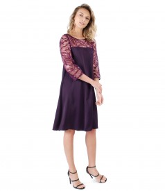 Viscose and lace dress with sequins