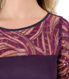 Viscose and lace dress with sequins