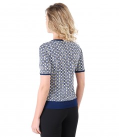 Elastic jersey blouse with embossed print