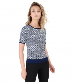 Elastic jersey blouse with embossed print