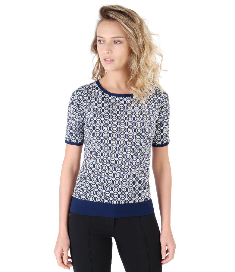 Elastic jersey blouse with embossed print