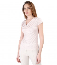 Elastic jersey blouse with glossy effect