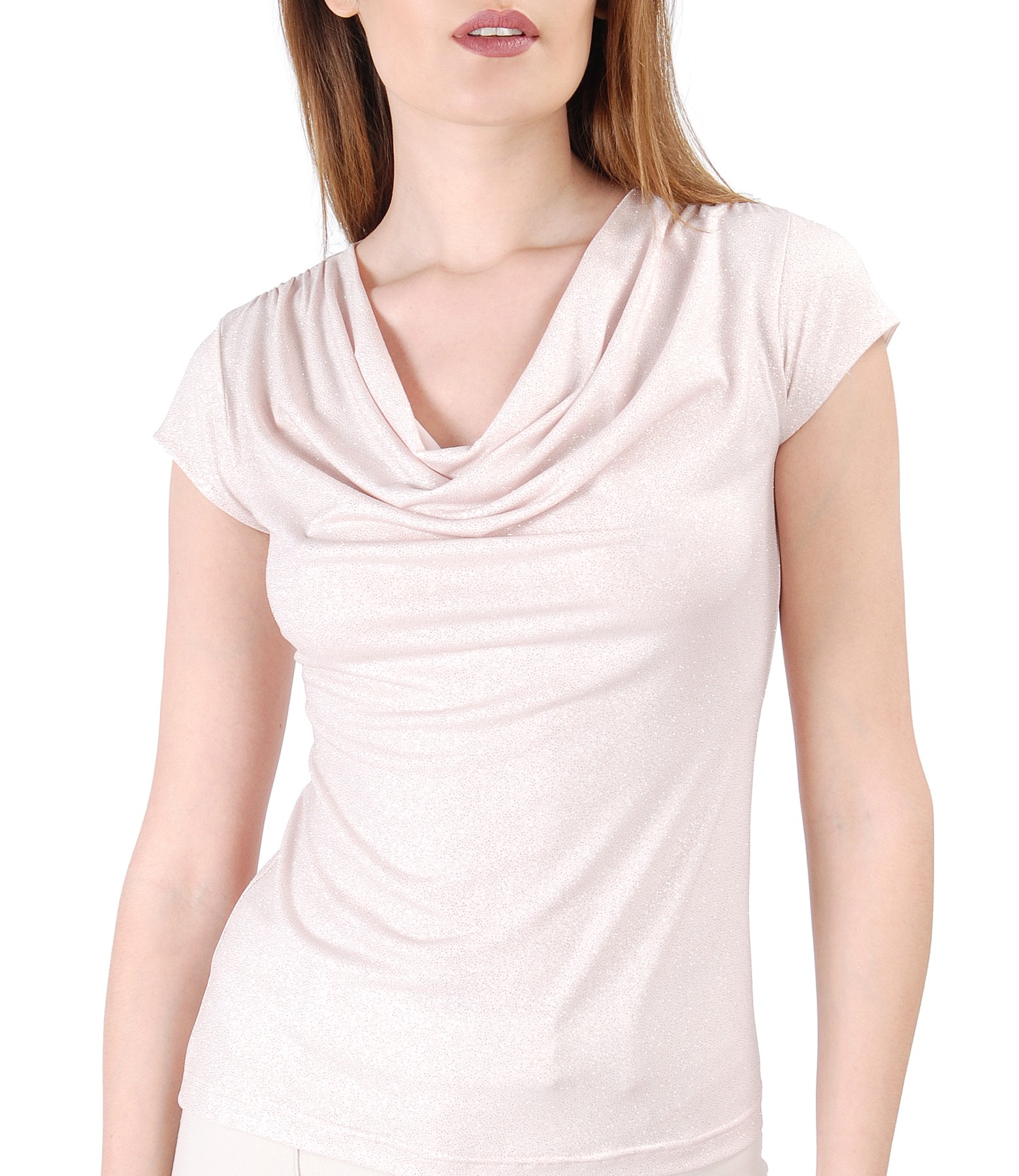 Elastic jersey blouse with glossy effect nude pink - YOKKO