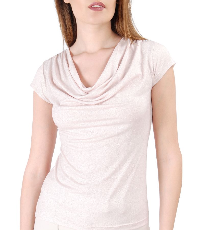 Elastic jersey blouse with glossy effect nude pink - YOKKO