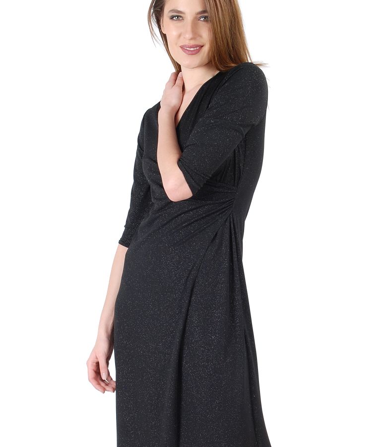 Elastic jersey dress with golden effect black - YOKKO