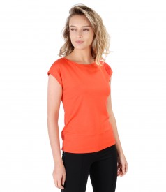 Elastic jersey t-shirt with veil trim