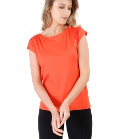 Elastic jersey t-shirt with veil trim