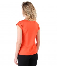 Elastic jersey t-shirt with veil trim