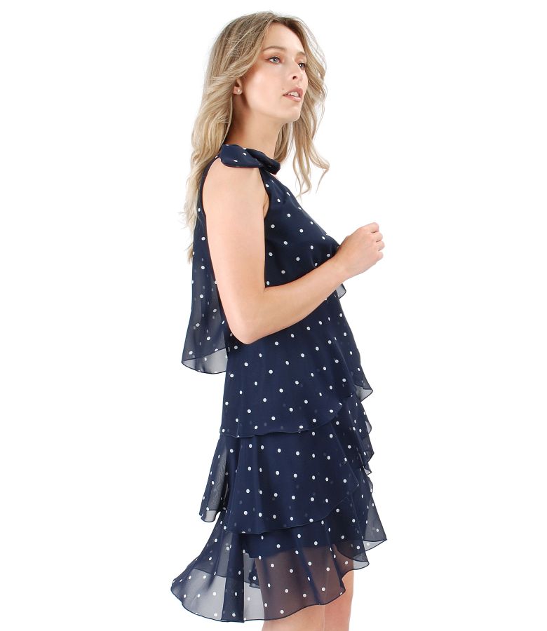 Elegant dress with veil printed frill with lace corner and pearls inserts