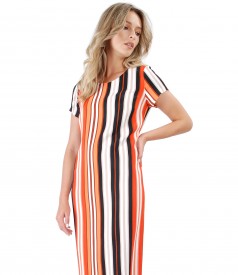 Casual viscose dress printed with stripes