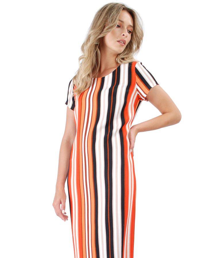 Casual viscose dress printed with stripes