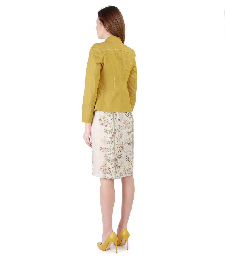 Viscose dress with floral print and cotton denim style jacket