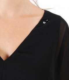 Butterfly blouse with crystals on the decolletage