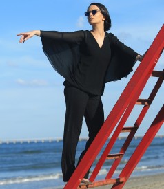 Butterfly blouse with crystals on the decolletage