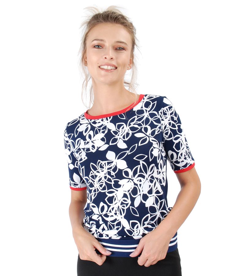 Elastic jersey blouse with embossed print