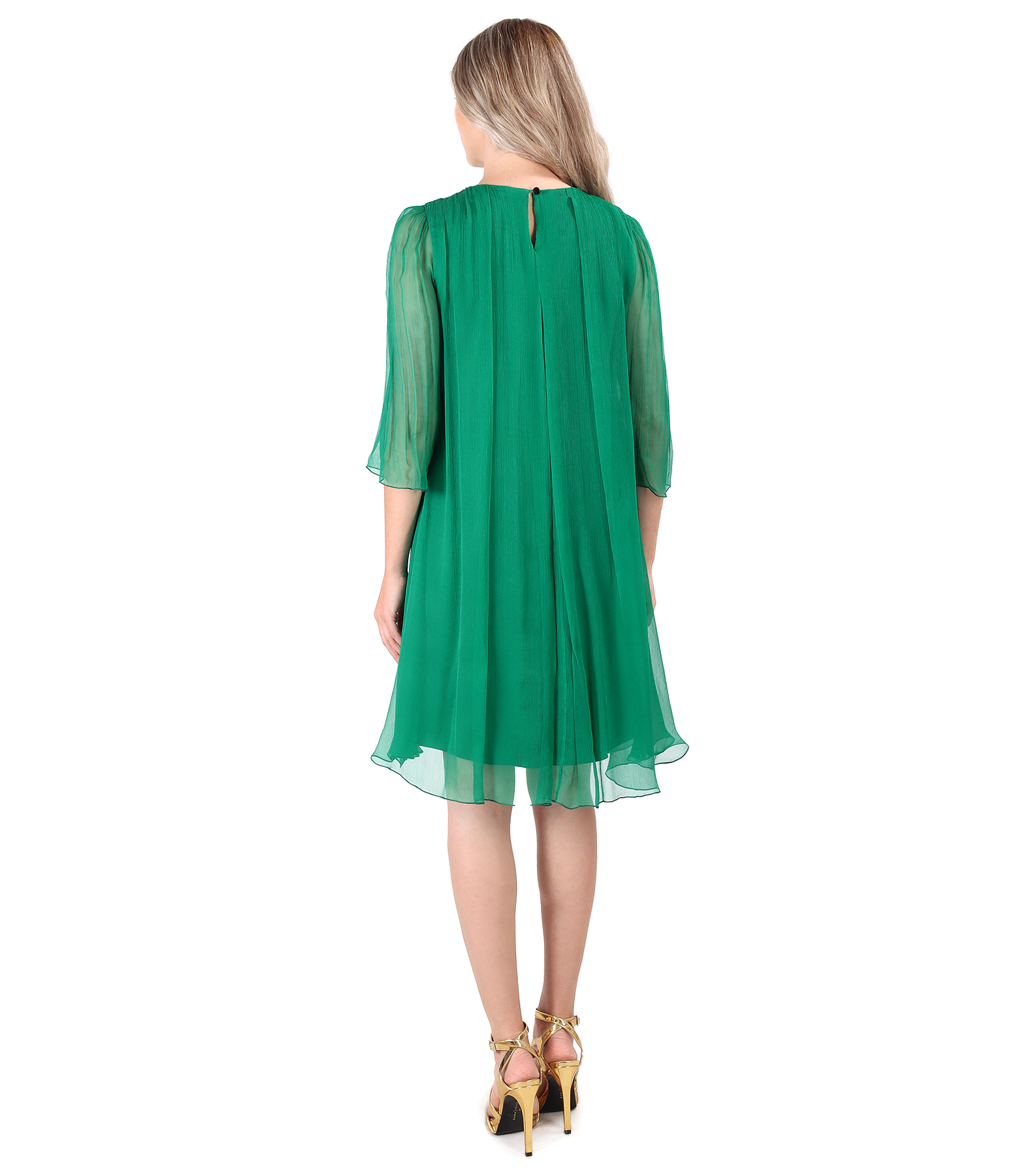 Silk dress with crystals inserts on decolletage