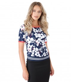 Elastic jersey blouse with embossed print