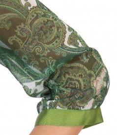 Flaring veil dress with floral print and trim