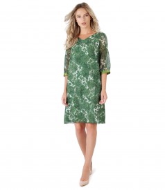 Flaring veil dress with floral print and trim