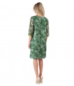 Flaring veil dress with floral print and trim