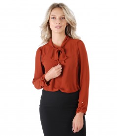 Blouse with long sleeves and scarf collar