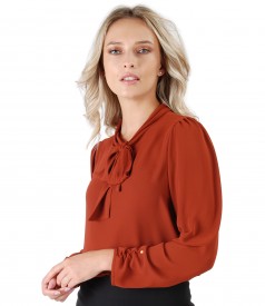 Blouse with long sleeves and scarf collar