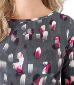 Elastic jersey blouse with digital print