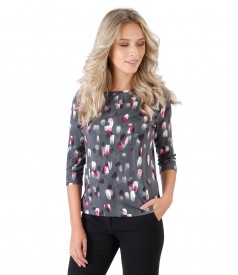 Elastic jersey blouse with digital print