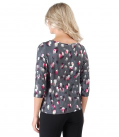 Elastic jersey blouse with digital print