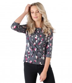 Elastic jersey blouse with digital print