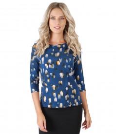 Elastic jersey blouse with digital print
