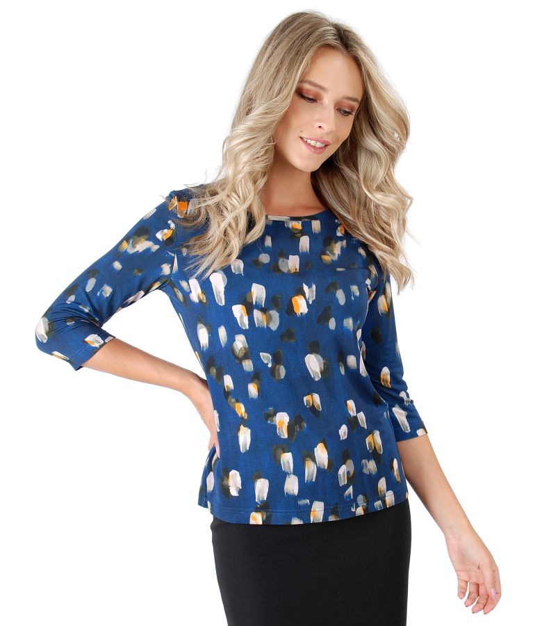 Elastic jersey blouse with digital print