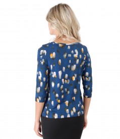 Elastic jersey blouse with digital print