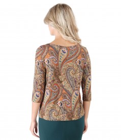 Elastic jersey blouse with digital print