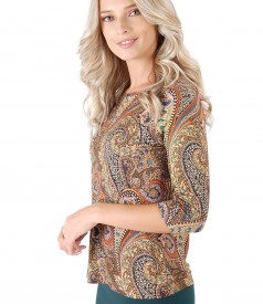 Elastic jersey blouse with digital print