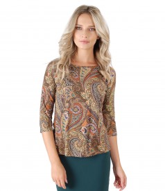 Elastic jersey blouse with digital print