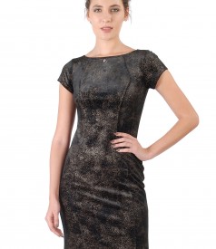 Velvet dress with golden print and crystals inserts