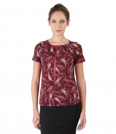 Elastic jersey blouse with bow on decolletage