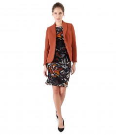 Office outfit with dress made of brocaded velvet and jacket