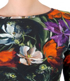 Elastic jersey blouse with floral print