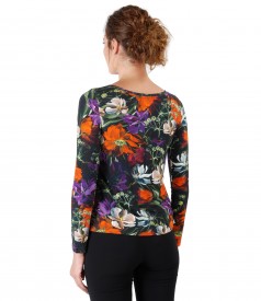 Elastic jersey blouse with floral print