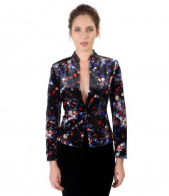 Velvet jacket with floral motifs